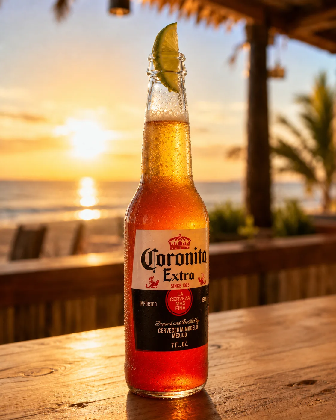 Коктейль Корона Санрайз (Corona Sunrise) у пляшці світлого лагеру з градієнтом світанку