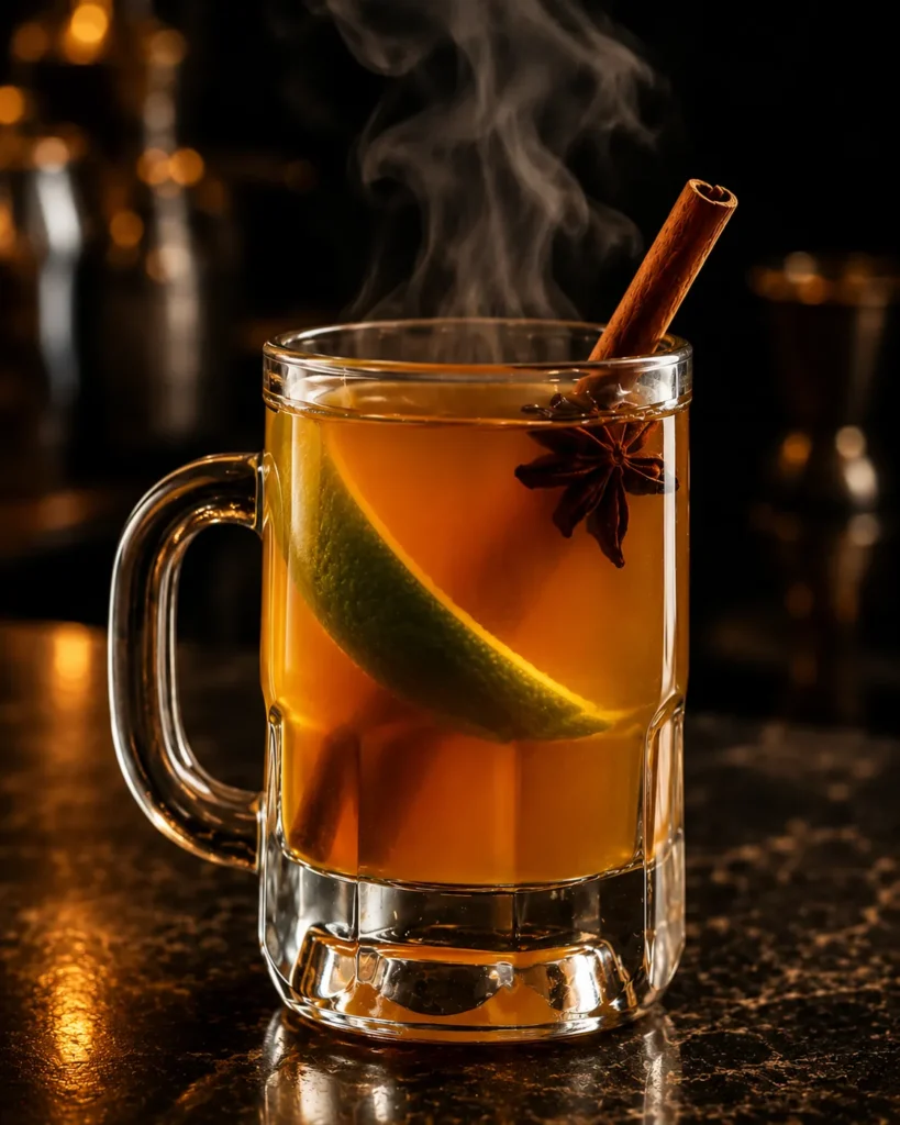 Гарячий коктейль Грог (Grog) з темним ромом, лаймом, корицею та зірчастим анісом у термостійкому келиху