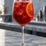 Коктейль Кампарі Шприц (Campari Spritz) у келиху для вина з льодом і скибкою апельсину