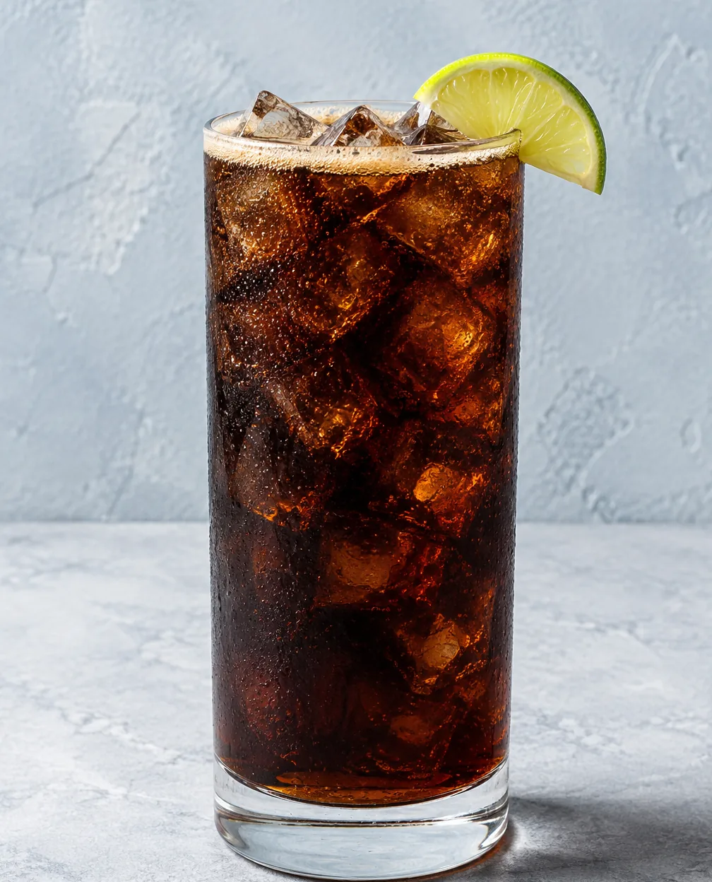 Коктейль Єгермейстер з колою (Jägermeister & Cola) у хайболі з льодом і часточкою лайма