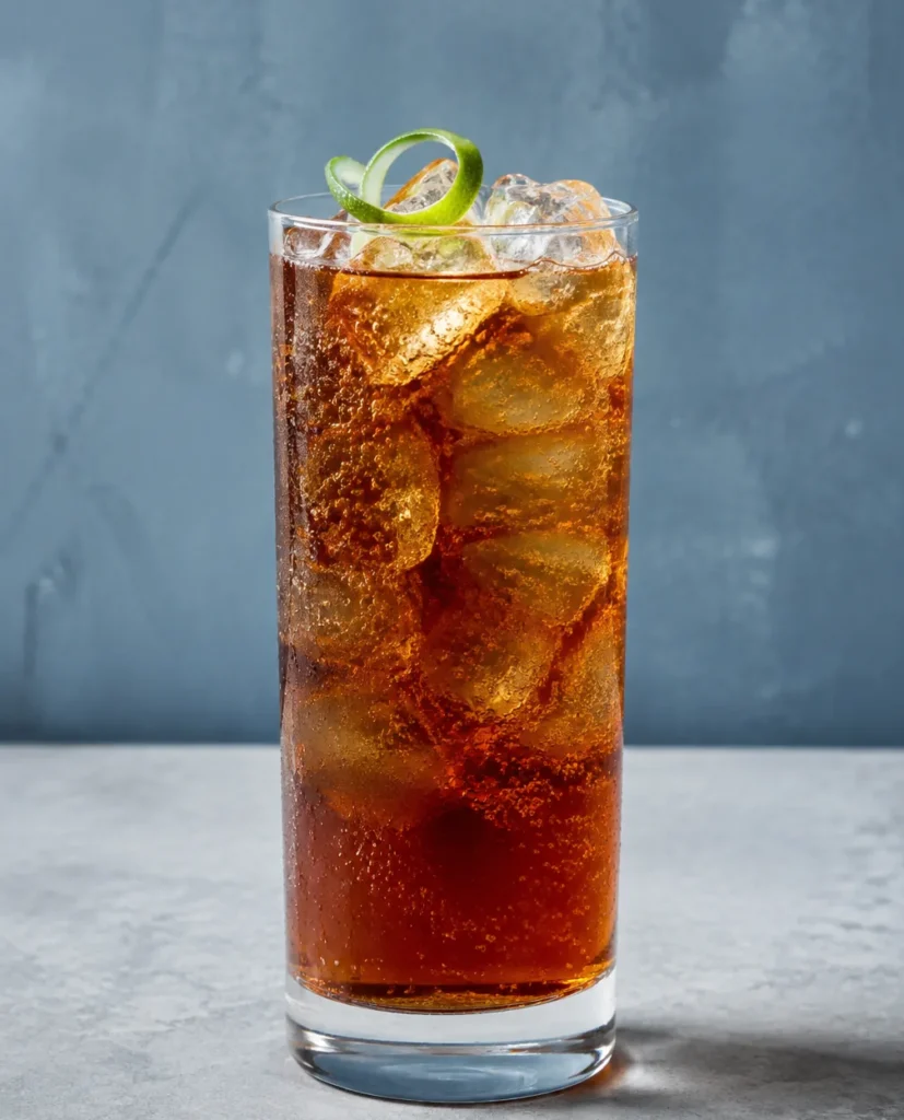 Коктейль Єгермейстер Тонік (Jägermeister Tonic) у хайболі з льодом і спіраллю лаймової цедри