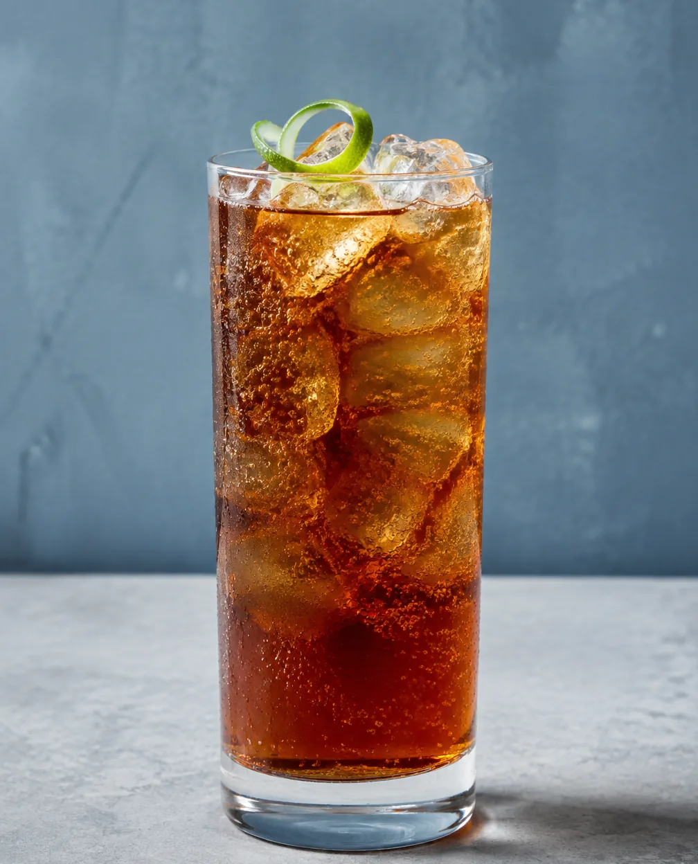 Коктейль Єгермейстер Тонік (Jägermeister Tonic) у хайболі з льодом і спіраллю лаймової цедри