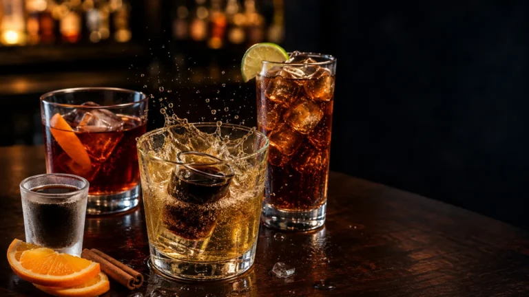 Коктейлі з єгермейстером на барній стійці: Jägerbomb зі сплеском енергетика, негроні з єгермейстером, єгермейстер тонік з лаймом і крижаний шот з апельсином