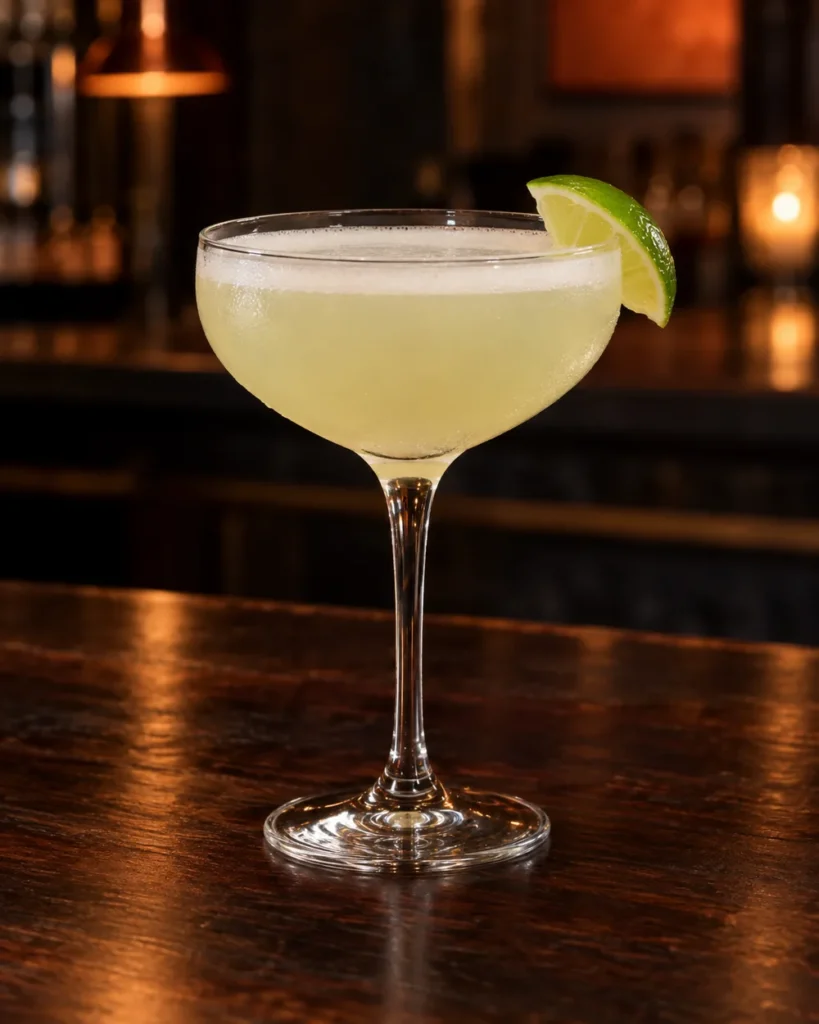Коктейль Маргарита стрейт-ап з агавою (Margarita straight-up) у келиху-купе з часточкою лайма на краю