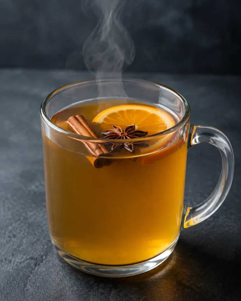 Коктейль Безалкогольний пунш (Non-Alcoholic Punch) у термостійкому келиху з паличкою кориці, бадьяном і скибочкою апельсина