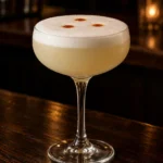 Коктейль Піско Сауер (Pisco Sour) у келиху купе з густою білою піною і трьома краплями біттеру
