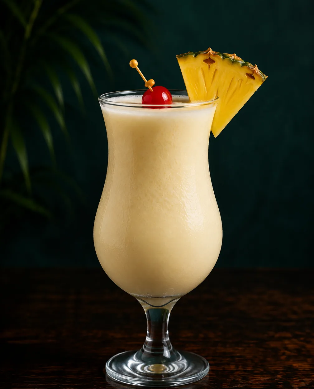 Коктейль Безалкогольна піна колада (Virgin/Baby Colada) у келиху Hurricane з часточкою ананаса і вишнею